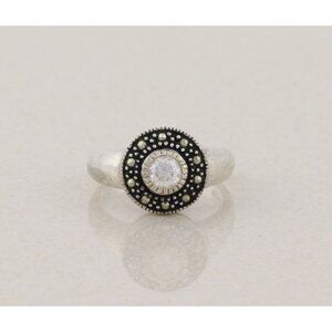 Sterling Silver Cubic Zirconia and Marcasite Ring Size 9